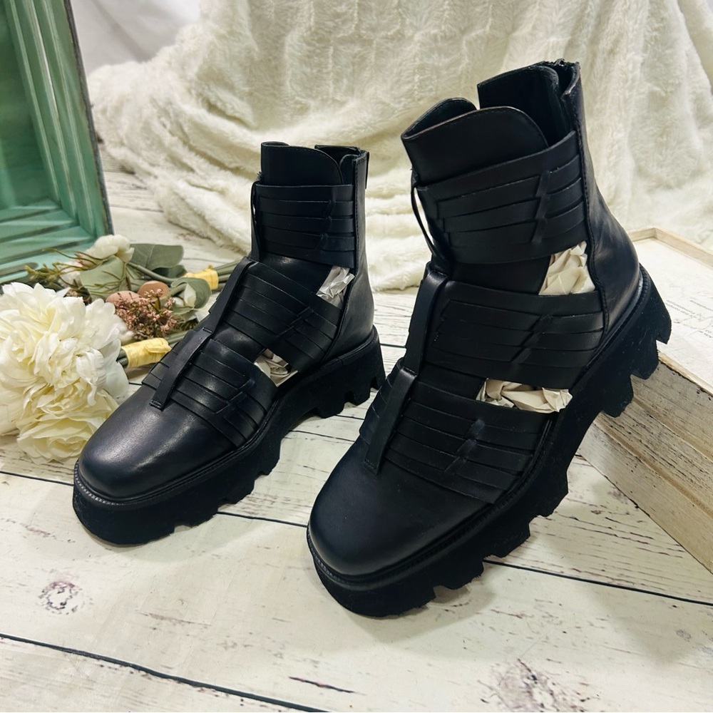 Free People Hydra Huarache Lug leather black caged boots - Picture 9 of 14
